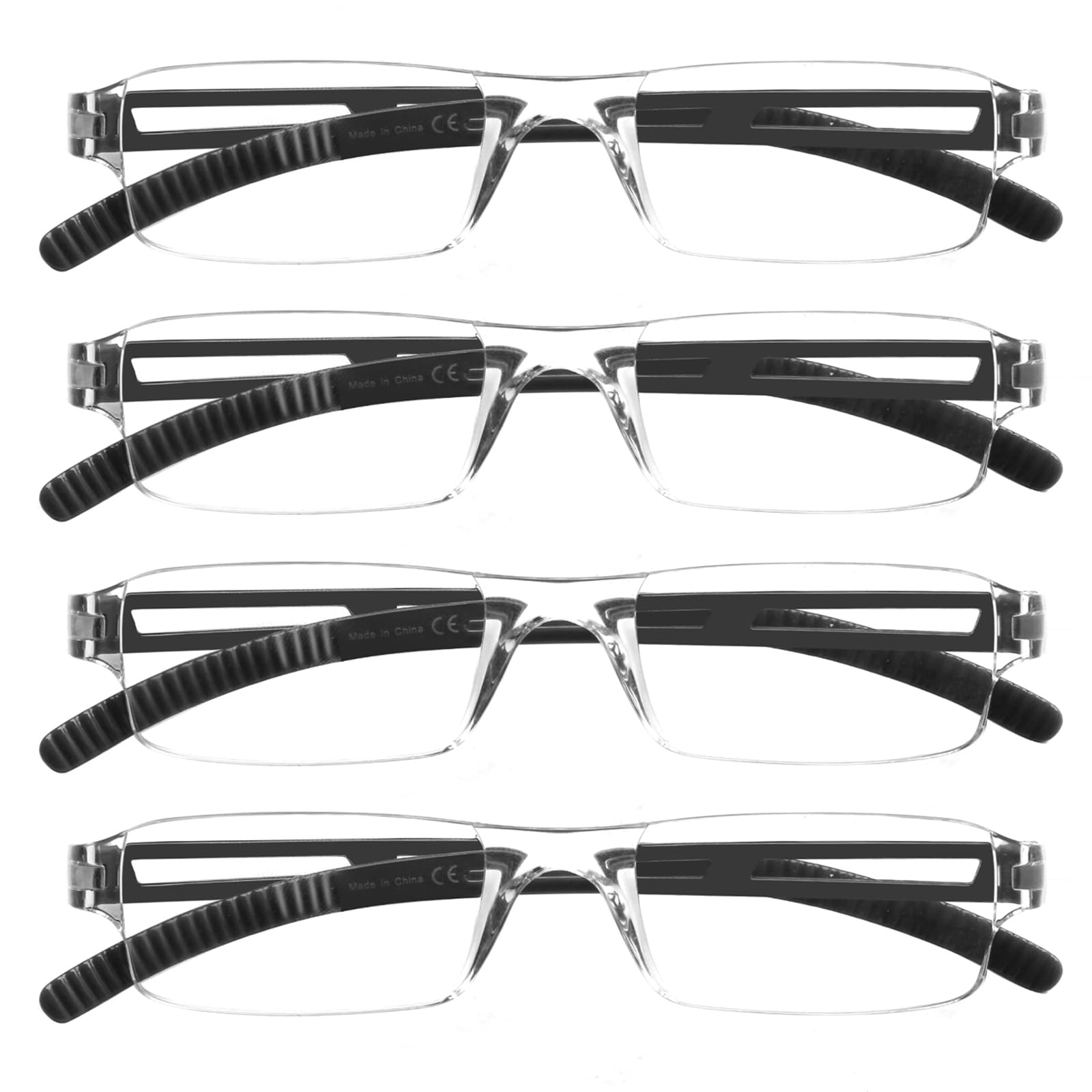 COJWIS 4er-Pack Rahmenlose Lesebrille für Damen und Herren Leicht und Bequem Anti Blaulicht Lesehilfe /TR90 Brille