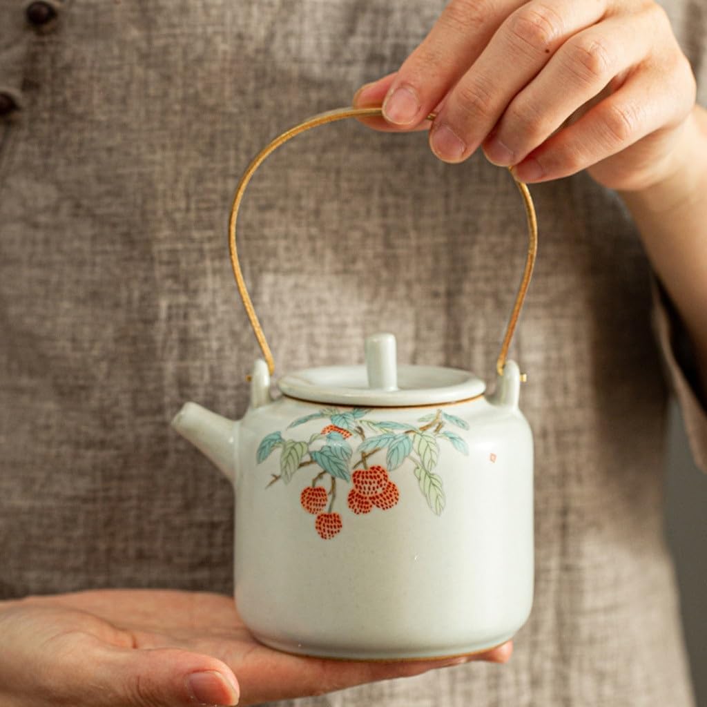 Ru Kiln Lift Beam Pot Ceramic Tea Kung Fu Set Home Retro Hand-painted Flower Single