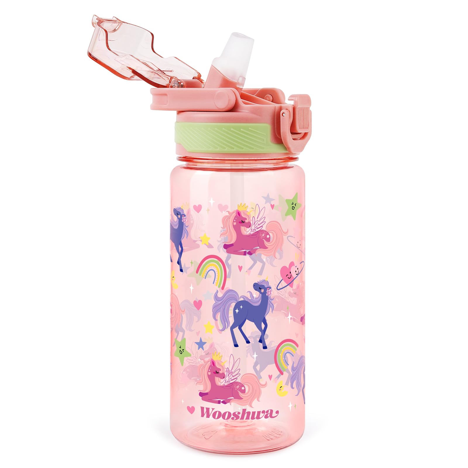 omedecal 600ml Kids Water Bottles, BPA Free Water Bottle with Straw and Handle, Childrens Sports Drinks Bottle, Personalised Cup for Boys Girls, School (Unicorn)