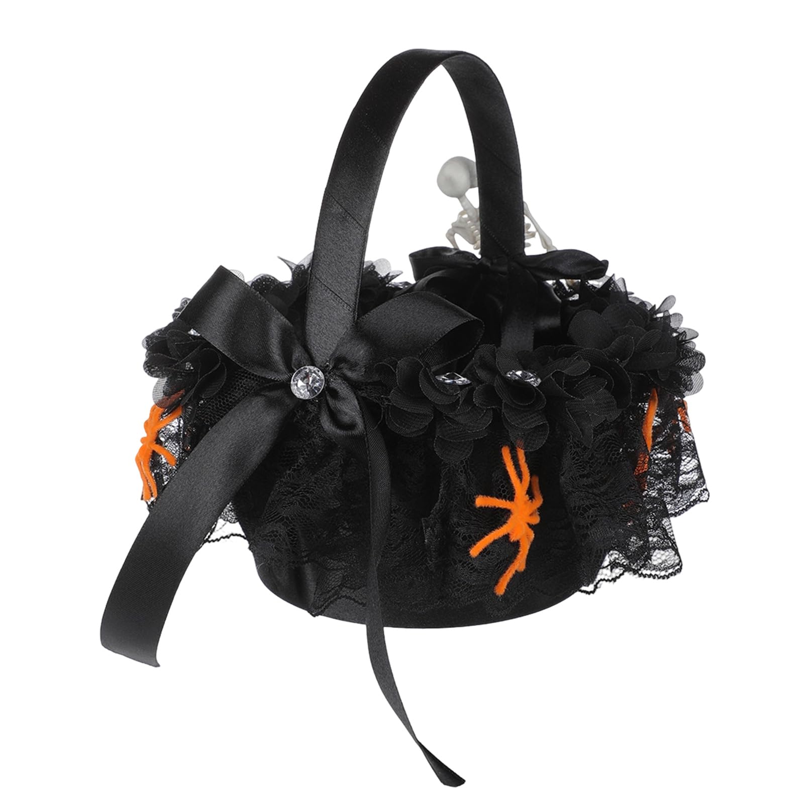 Apglsxy Skull Multifunctional Lace Ribbon Handheld Basket Halloween Decoration Candy Holder Basket For Seasonal Celebration And Home Floral Arrangement Multipurpose Halloween Stay