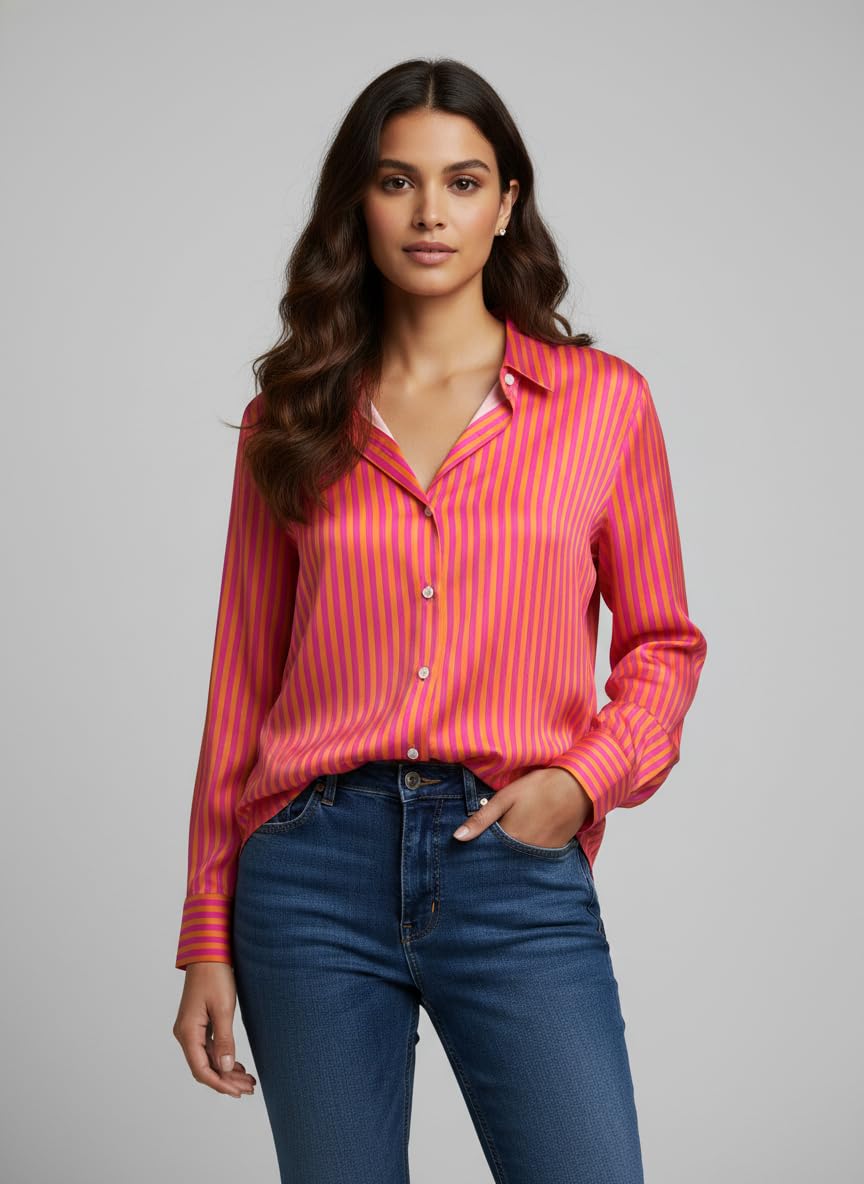 ANNI Designer Bedrucktes Damenhemd aus Baumwollmischgewebe, langärmelig, normale Passform, Hemdkragen, legere Bürokleidung, elegante Western-Kleidung für den Alltag, Hochzeit, Party