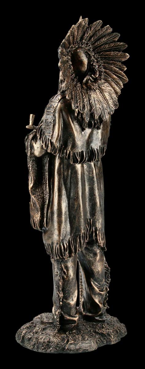 Figuren Shop - Chef Indien en Bronze - Figurine de Décoration, Décoration Western, Sculpture, Statue, Aspect Bronze, H 33 cm, Marron
