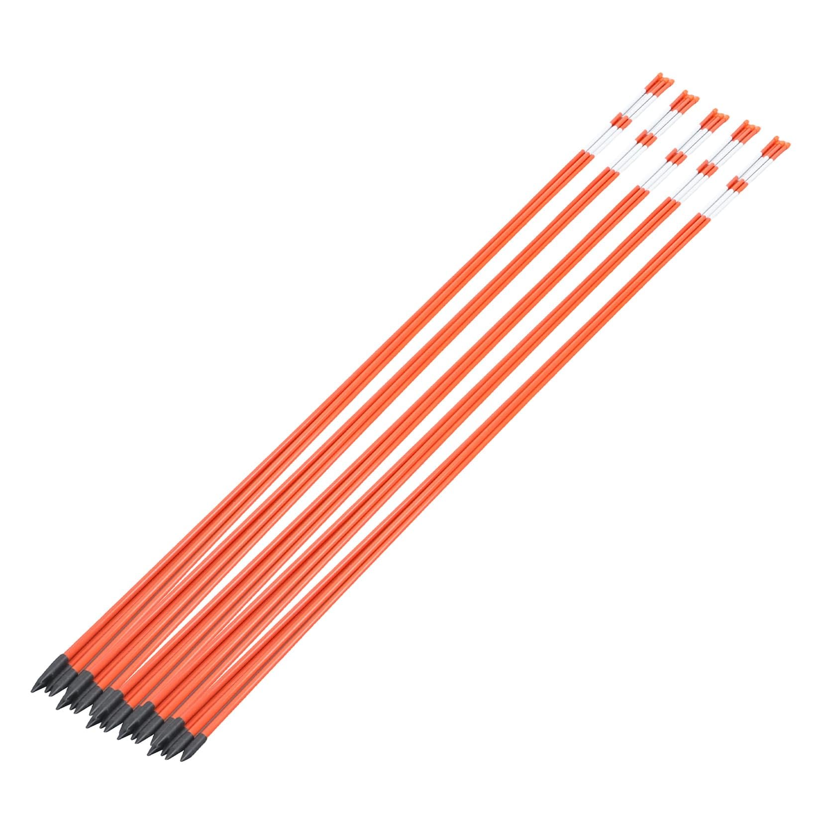 SOHNVWTGD 25PCS 72 Driveway Markers, 6FT Snow Stakes, 5/16 Inch Diameter Plow Stakes, Orange Reflective, Fiberglass Material, Easy Visibility at Night