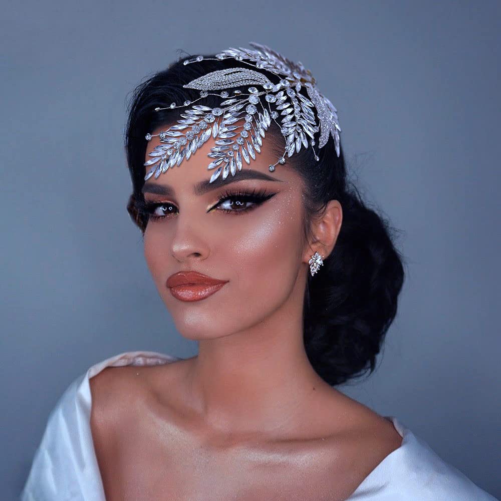 Cerchietto per capelli con strass, 2 pezzi, alla moda, accessorio per matrimonio, regalo di compleanno (argento