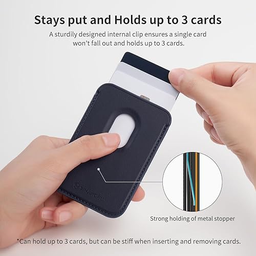 Miniatura 4 de Sinjimoru Billetera magnética para tarjetas, cartera de cuero vegano premium para teléfono MagSafe para 3 tarjetas, compatible con iPhone 15 Plus