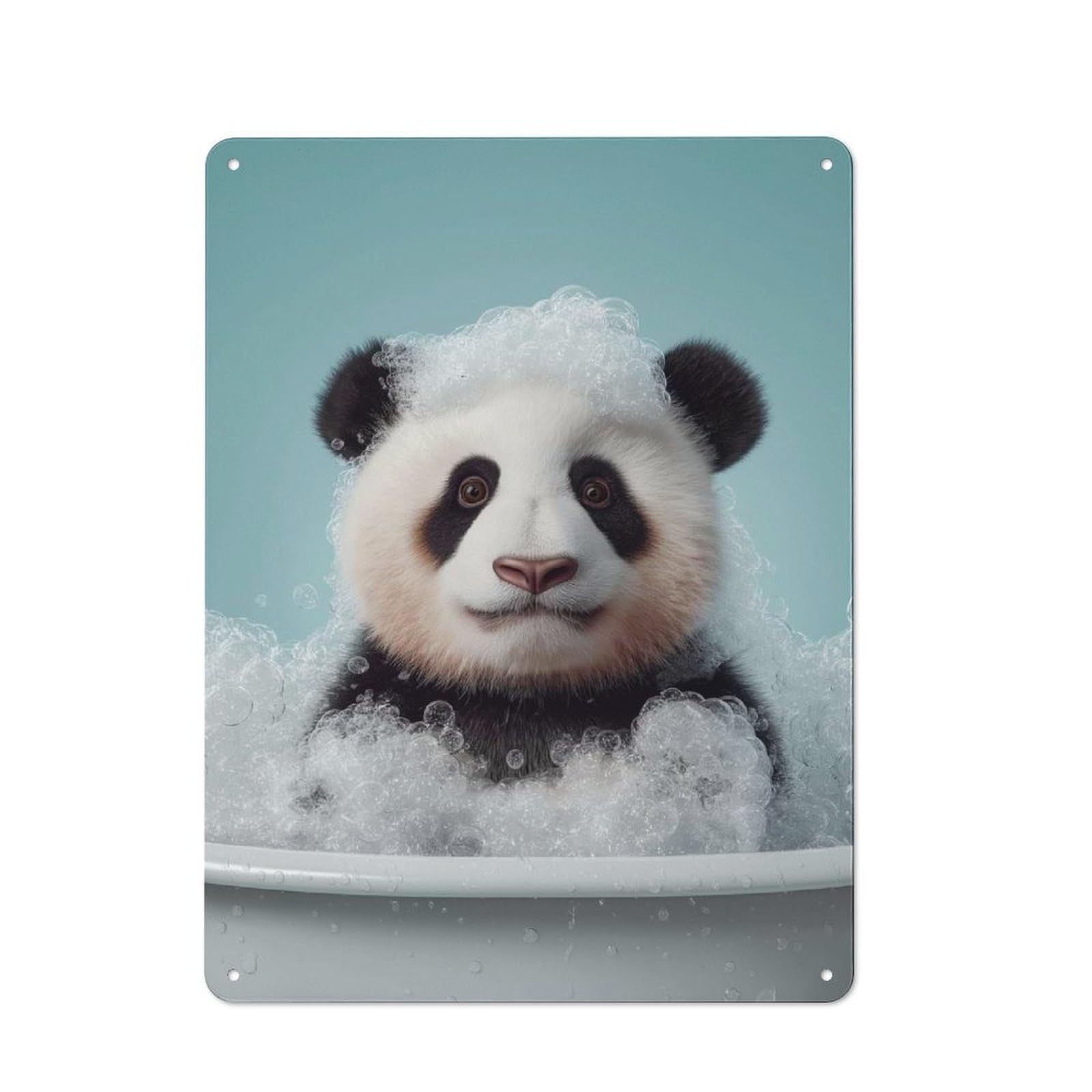 Junmoney Style-1 Weathered Look Panda Cub In A Bubble Bath Metal Wall Sign 40X30cm, Shed Wall Plaque For Tool Room, Garage, Studio Or Home Bar