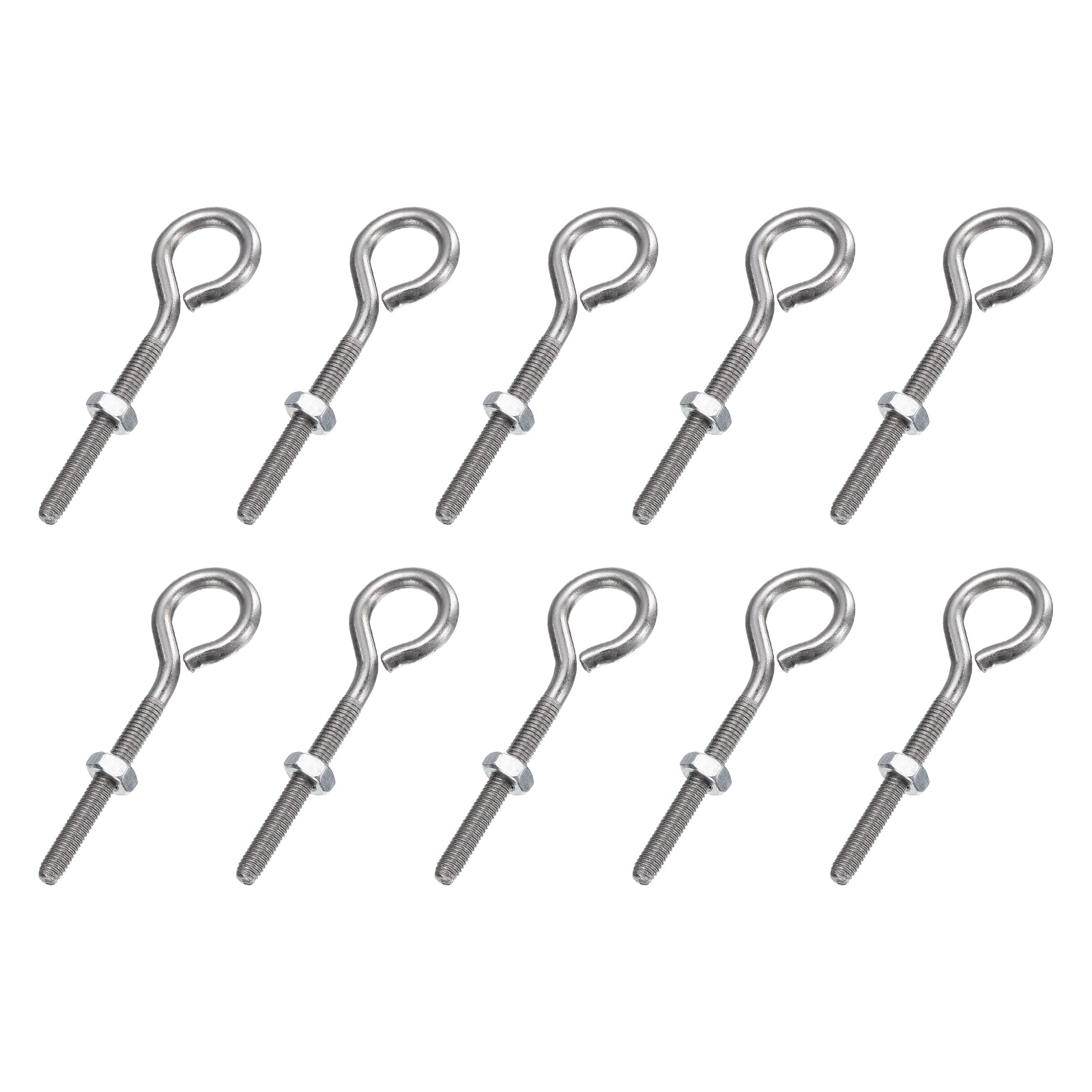 sourcing map 10 Pack Eye Bolts, M3 x 25mm 304 Stainless Steel Threaded EyeBolt Silver Eye Hooks with Nut for Hanging or Securing Cables