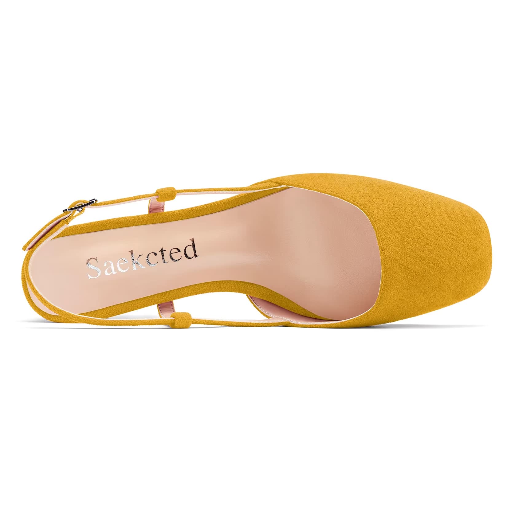 Saekcted Mujer Chunky Ancho Bajos Gatito Heel Cuadrada Punta Slingback Pumps de Boda Oficina Dress 3.5 CM Heels