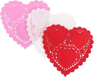 Hemobllo 300 hojas Tapetes de Encaje Forma de Corazón Mini Papel Alimentario Seguro para Decoración de Pasteles Incluye Colores Blanco Rojo y Rosa para Fiestas de San Valentín y Uso