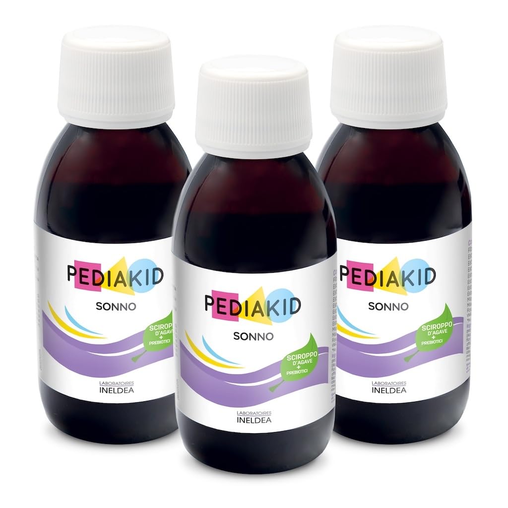 PEDIAKID - Sonno - Formula esclusiva al sciroppo d'Agave - Migliora la qualità del sonno - Aiuta ad addormentarsi prima - Gusto ciliegia - 3 Flaconi da 125 ml