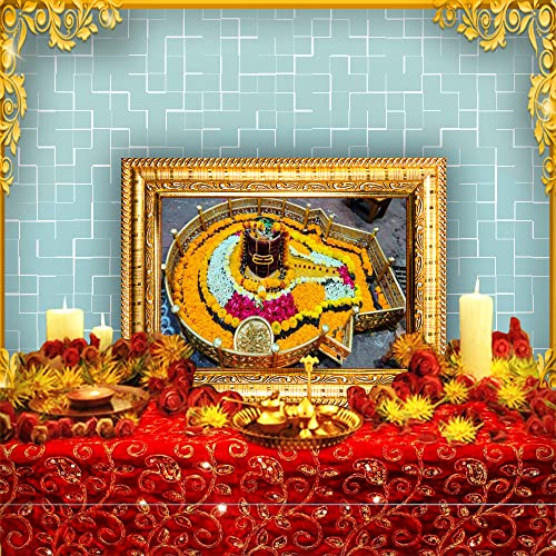 Image of Hawai Lord Shiva Grishneswar Jyotirlinga Home Decor Worship Use Wall Hanging Wooden Photo Frame SFDI296 GLD FRM GRP