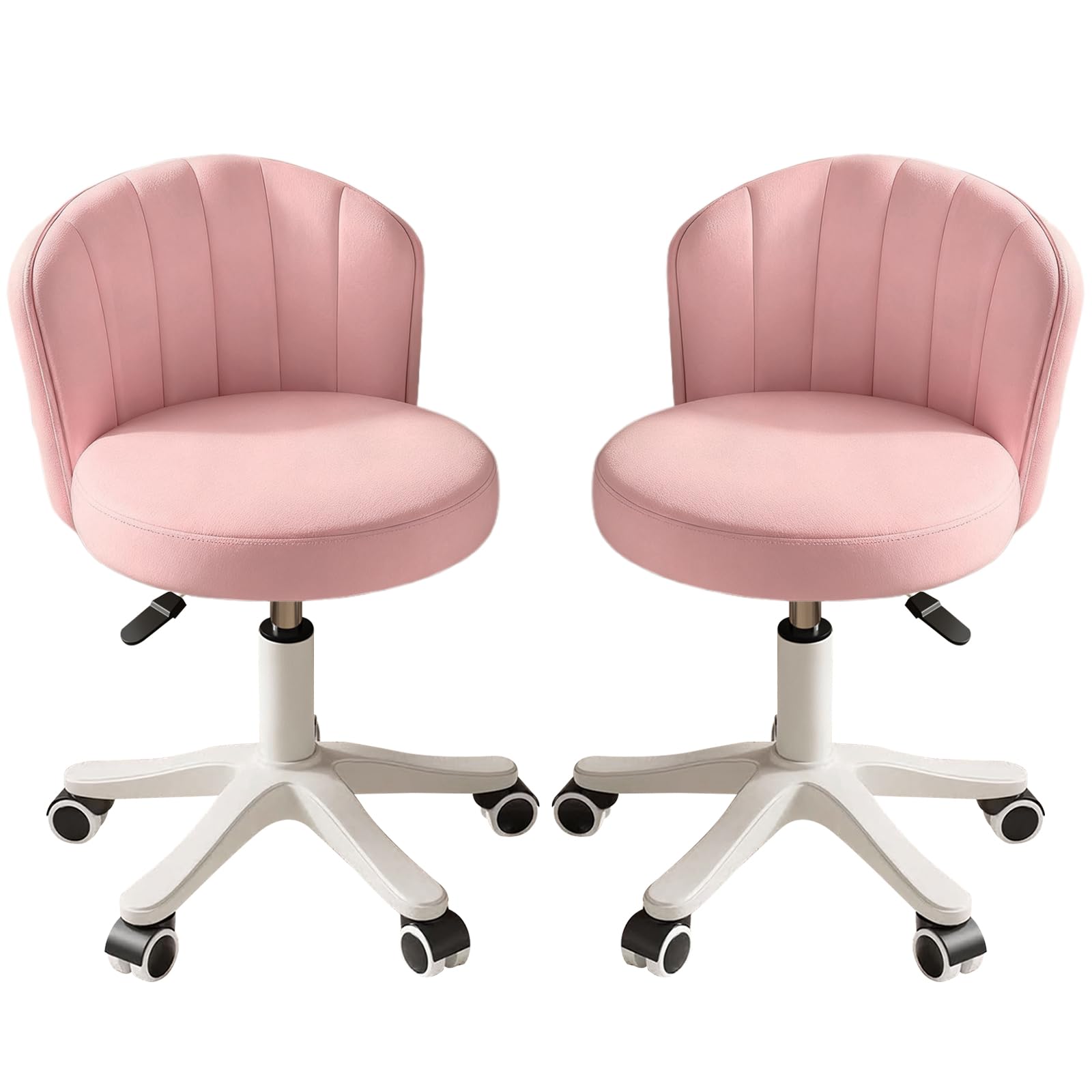 WXJHL Small Round Rolling Desk Chair Armless Comfy Vanity Computer Chair with Low Backrest PU Leather Height Adjustable Swivel Work Spa Chair