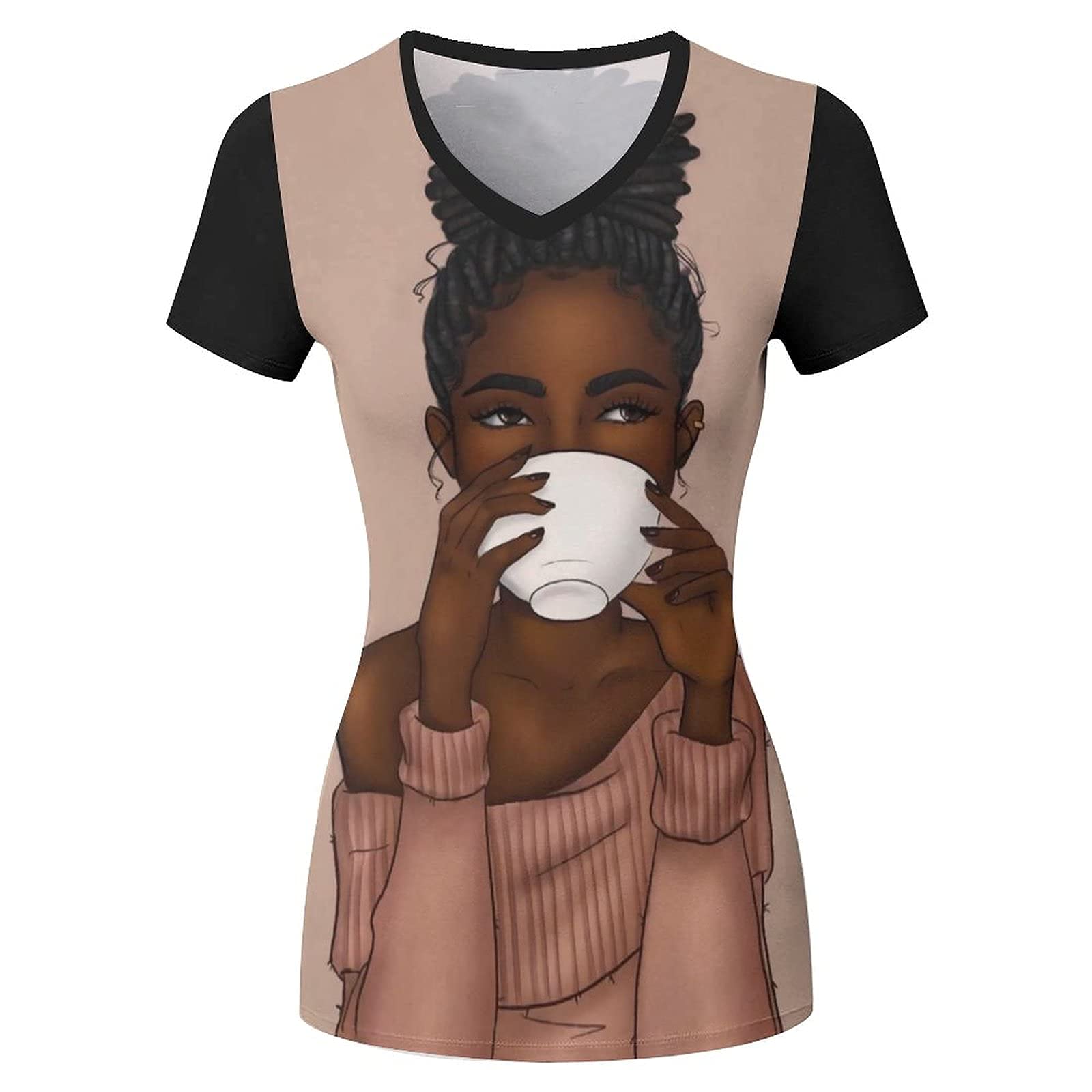 BAIFUMENAfrican American Sexy Afro Girl 2 Women's T-Shirts Black History Month Natural Hair Styles 3D Print Casual Tops for Women Tees M