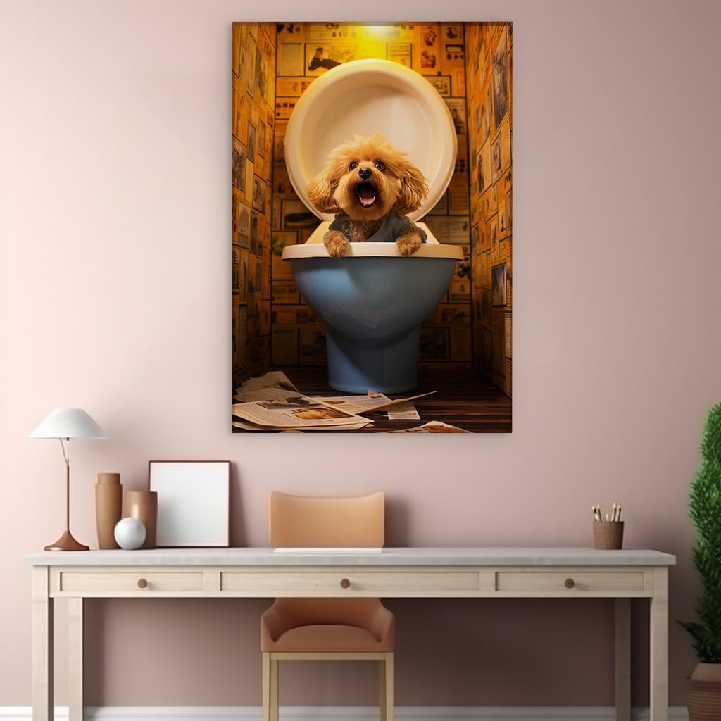Canvas for Living room. Caught in the Act: Pooch Makes Headlines with Unusual Restroom Choice, 27 x 18 inch Canvas Wall Art - Cavalier King Charles Spaniel - Modern Home Decor - 69x46 cm (27x18 inch)