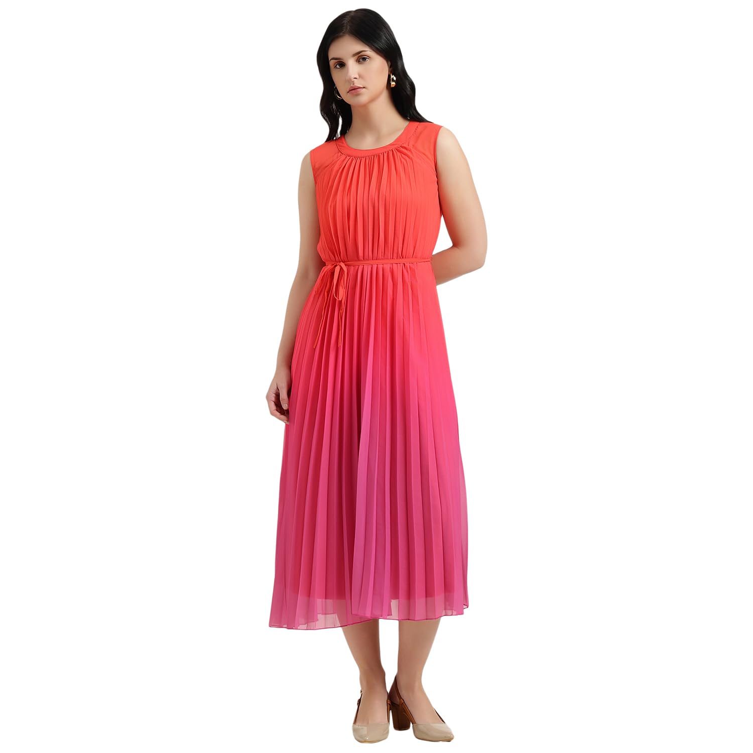 united colors of benetton Regular Fit Round Neck Ombre Pleated Dress - 26P4WVNDR328I901-picture-25