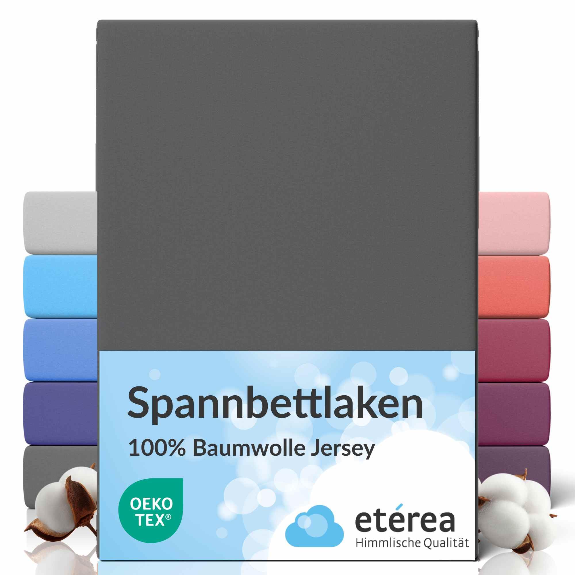 etérea Jersey Spannbettlaken 80x200cm Anthrazit bis 20 cm Höhe - 100% Baumwolle Spannbetttuch Oekotex - Kinder Spannbettlaken Bed Sheets Leintuch Bettbezug - Bettlaken 80x200 cm - Anthracite
