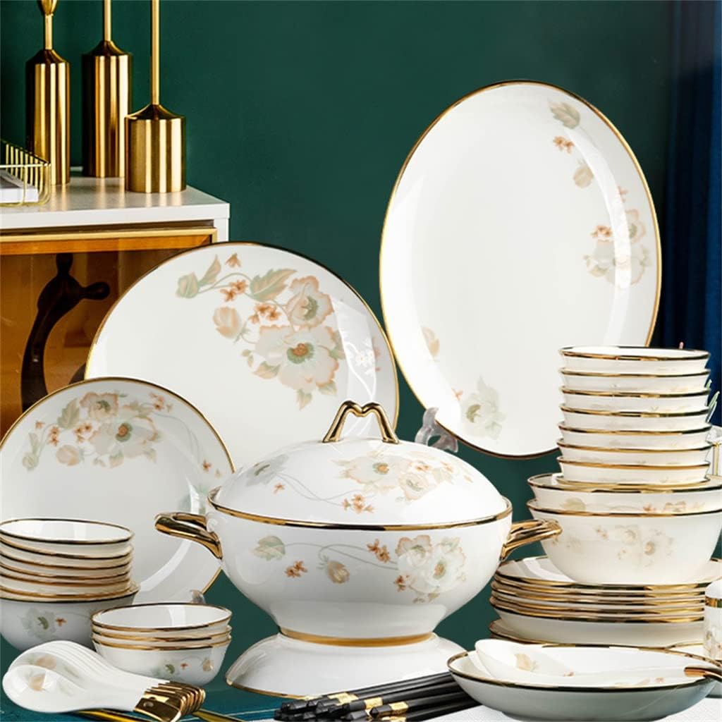 60 Hand-painted Ceramic Bowls European Bone China Rice Bowls And Tableware For Household Use