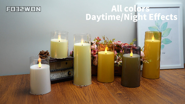 Image of Fo32won Grey LED Flameless Pillar Candles Battery Operated with Remote Timer, 5 Pack 3D Flickering Acrylic Candles for Home Living Room Bedroom Fireplace Wedding Party Holiday Decor & Gift