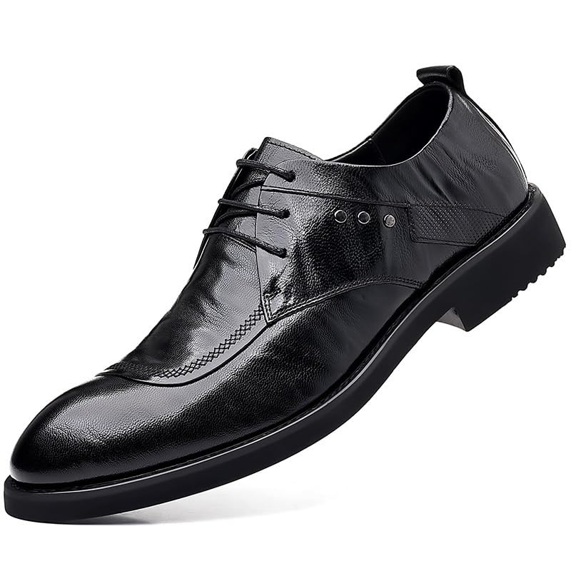 Tuxedo Dress Shoes for Men Genuine Leather Lace-up Breathable Business Office Anti-Slip Rubber Sole Block Heel Shoes