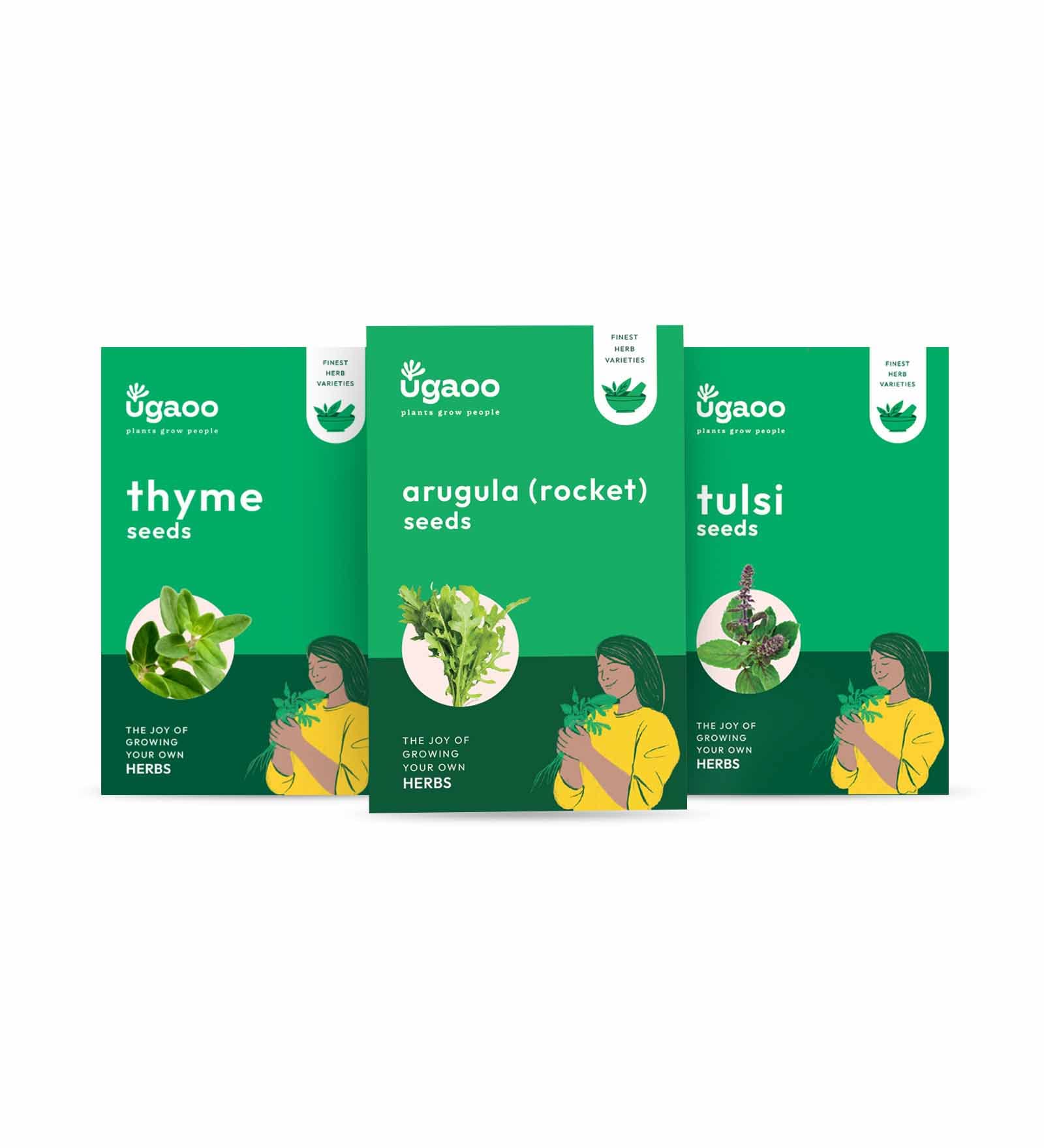 UGAOO Herb Seeds Combo Of Arugula (Rocket Cultivated), Thyme, Tulsi (Holy Basil)