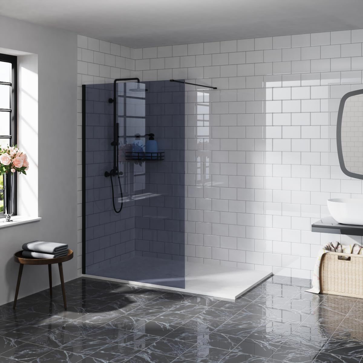 Aquariss 1200mm Grey Glass Walkin Shower Enclosure Wetroom