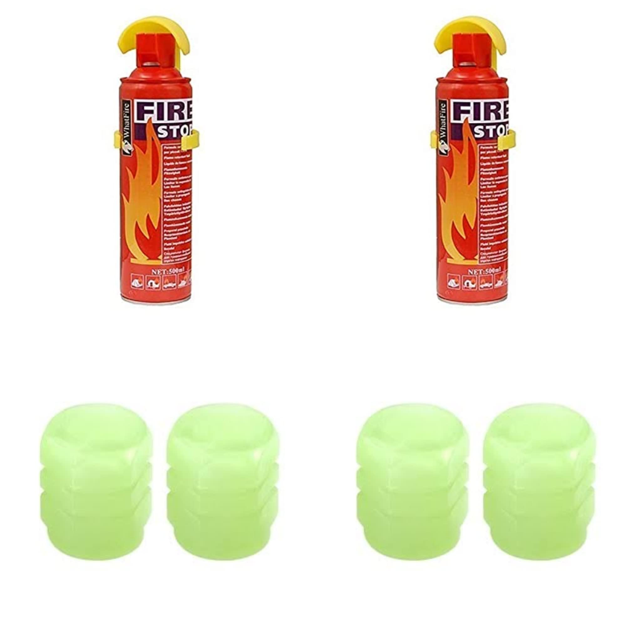 SampLuvik Combo of 2Pcs Fire Extinguisher for Home Use, Fire Extinguisher Car Use, Fire Extinguisher for Offices, Factory, Kitchen Etc 500ml Red Can + Tyre Valve Cap 4 pcs Neon Radium