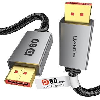 UANTIN 80Gbps DisplayPort 2.1 Cable 6.6FT/2M [VESA Certified] DP80 16K