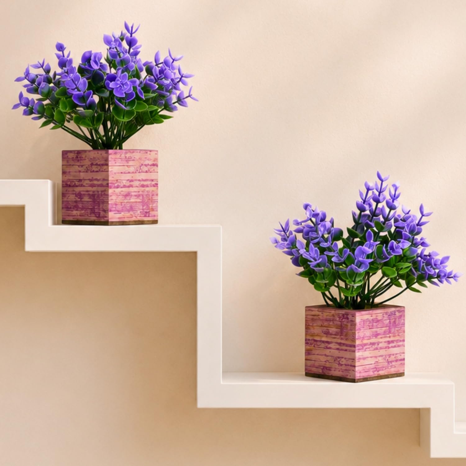 DecoreBugs Artificial Eucalyptus Plant with Plastic Pot (Pack of 2) | 12 cm Height | Mini Potted Plants for Shelf Décor, Home, Office, Living Room, Desk & Table Item Decoration
