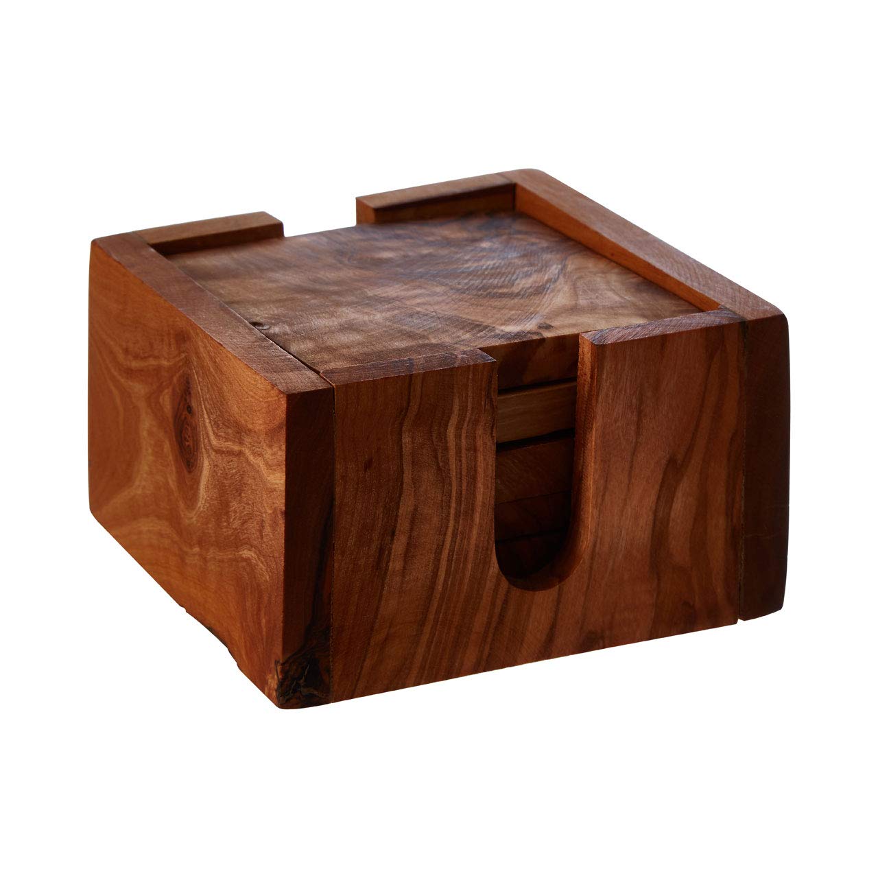 Premier Housewares Kora Square Olive Wood Coasters with Holder - Brown