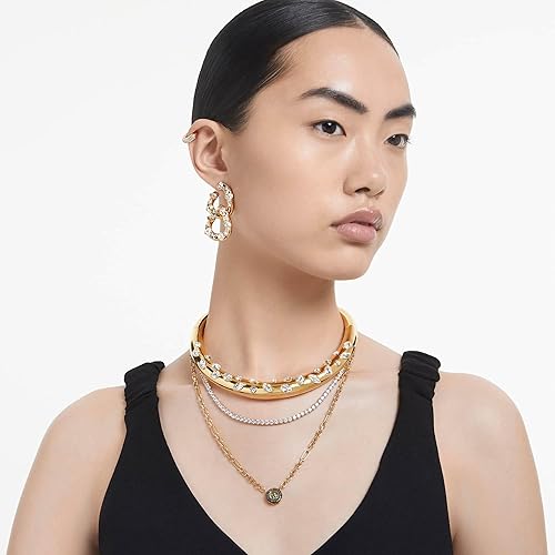 Miniatura 7 de Aretes de aro Swarovski Dextera, pavé, blanco, acabado en tono dorado