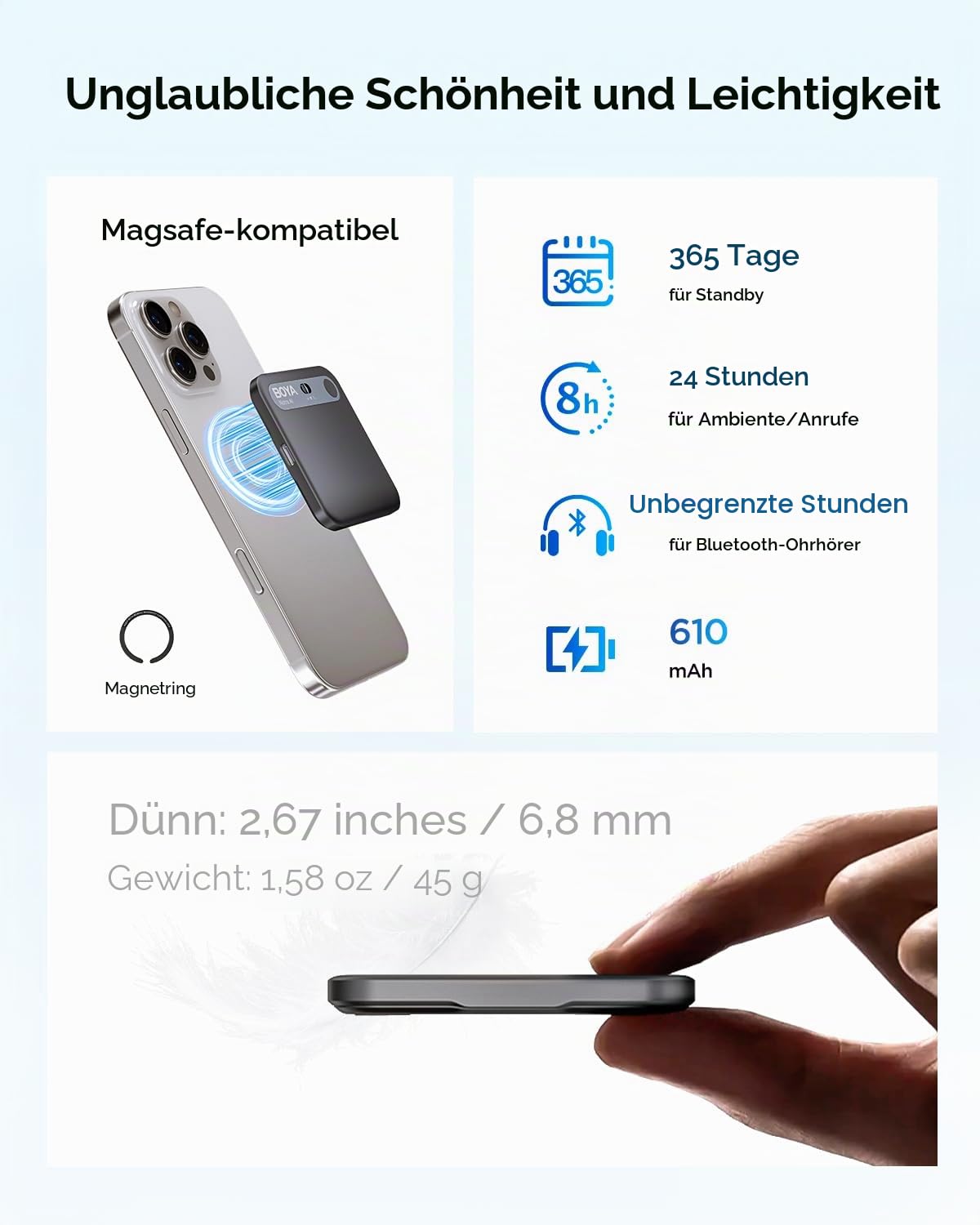 BOYA Notra KI Diktiergerät, KI-Transkription intelligente Zusammenfassung, über 140 Sprachen, 64 GB Speicher, magnetischer Notizblock für Besprechungen, Vorlesungen und Interviews Meetings