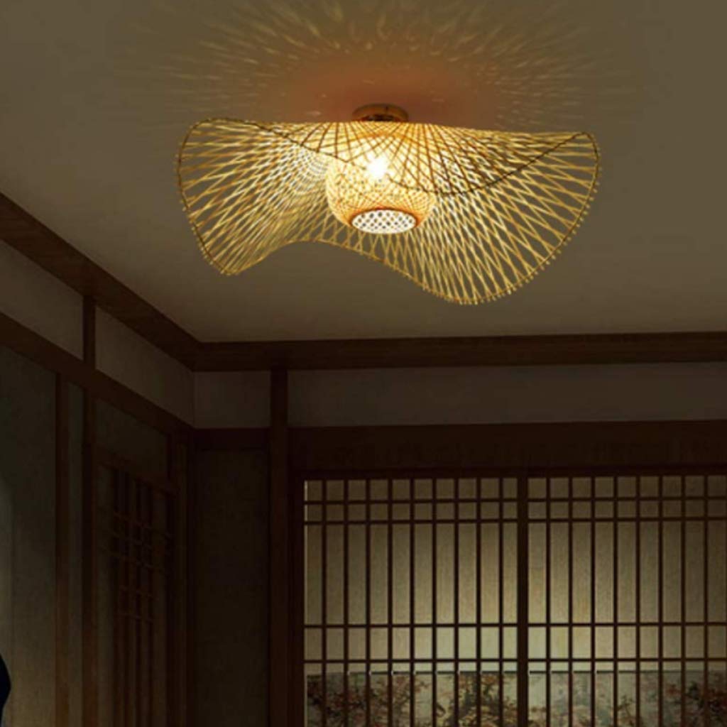 E27 Plafoniera Retro Rurale Lampada Da Soffitto Bambù Naturale Plafoniere in Rattan Artigianali Lampadario in Tessuto Lampadari Stile Giapponese Sala Da Pranzo Bar Caffetteria Illuminazione,ø65cm