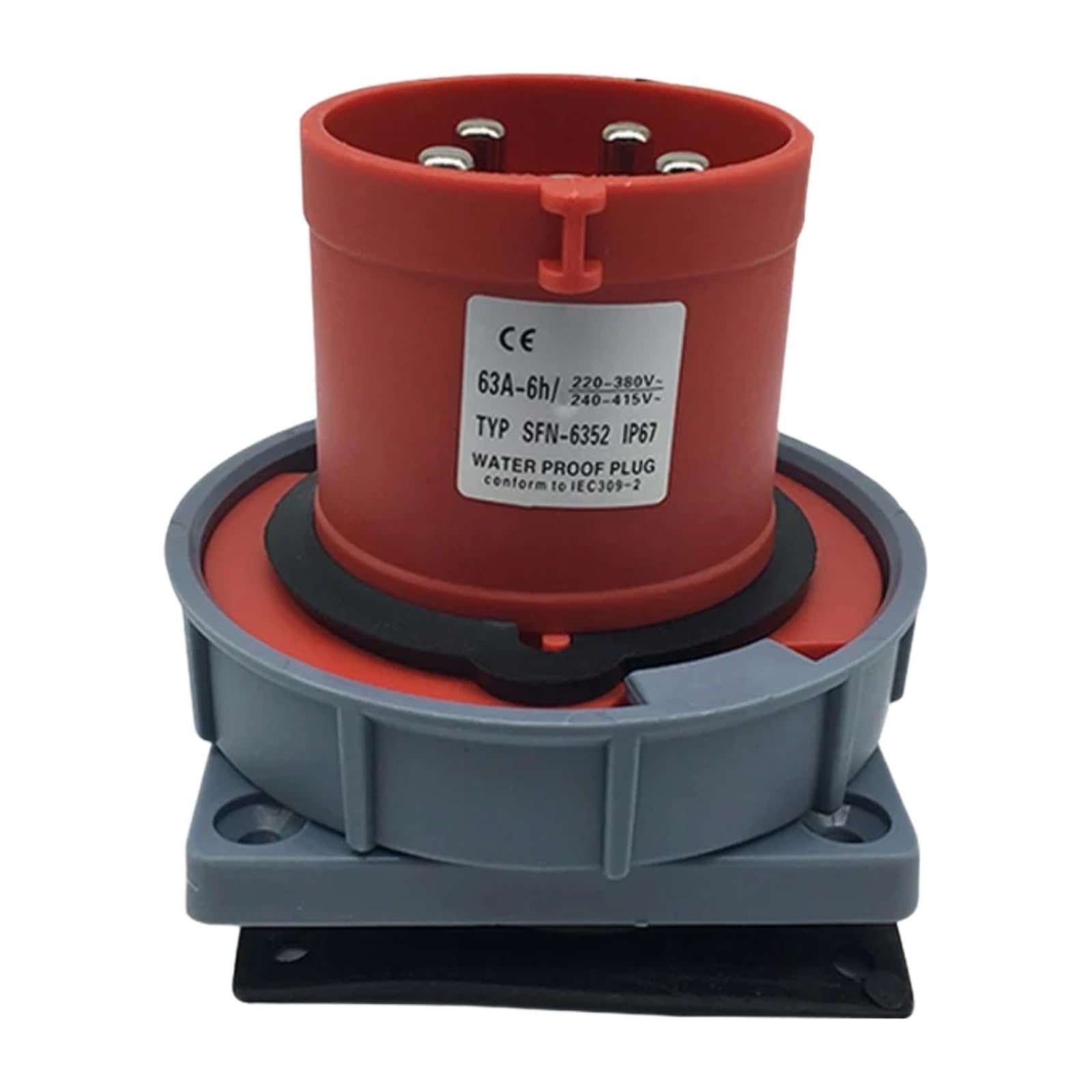 Enchufe industrial IP67 empotrable de 63A y 5 núcleos a 380V color plata