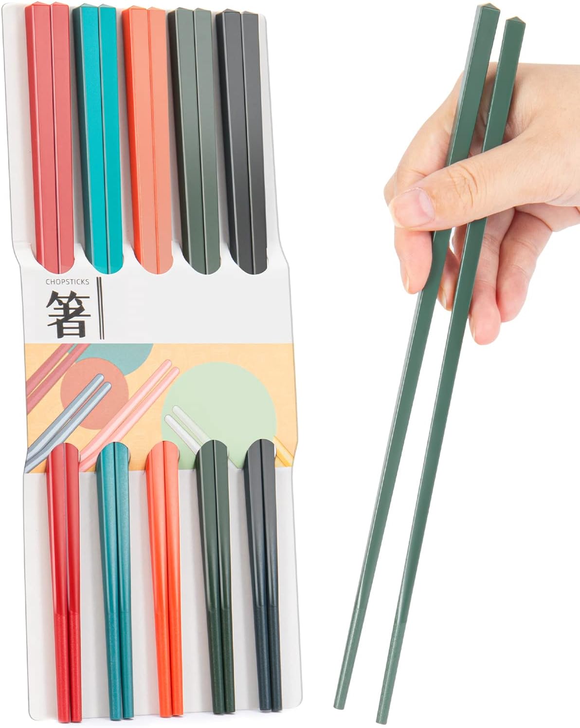 Chopsticks,LIANGKEN 5 Pairs Dishwasher Safe Fiberglass Chopsticks Set,9