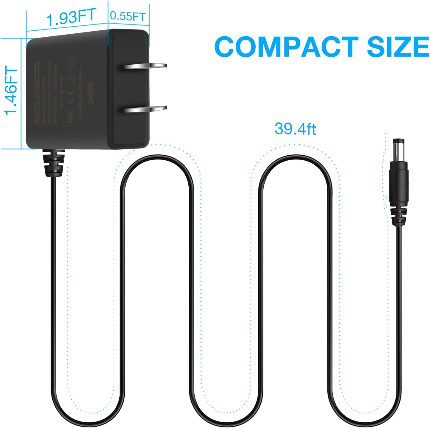 DAYBETTER 24V 0.5A Power Supply Adapter Converter Transformer AC Input 100-240v, 50/60hz, 12W, LED Light Plug Adapter DC Power Cord for LED Strip Module Light Security Camera Router Monitor
