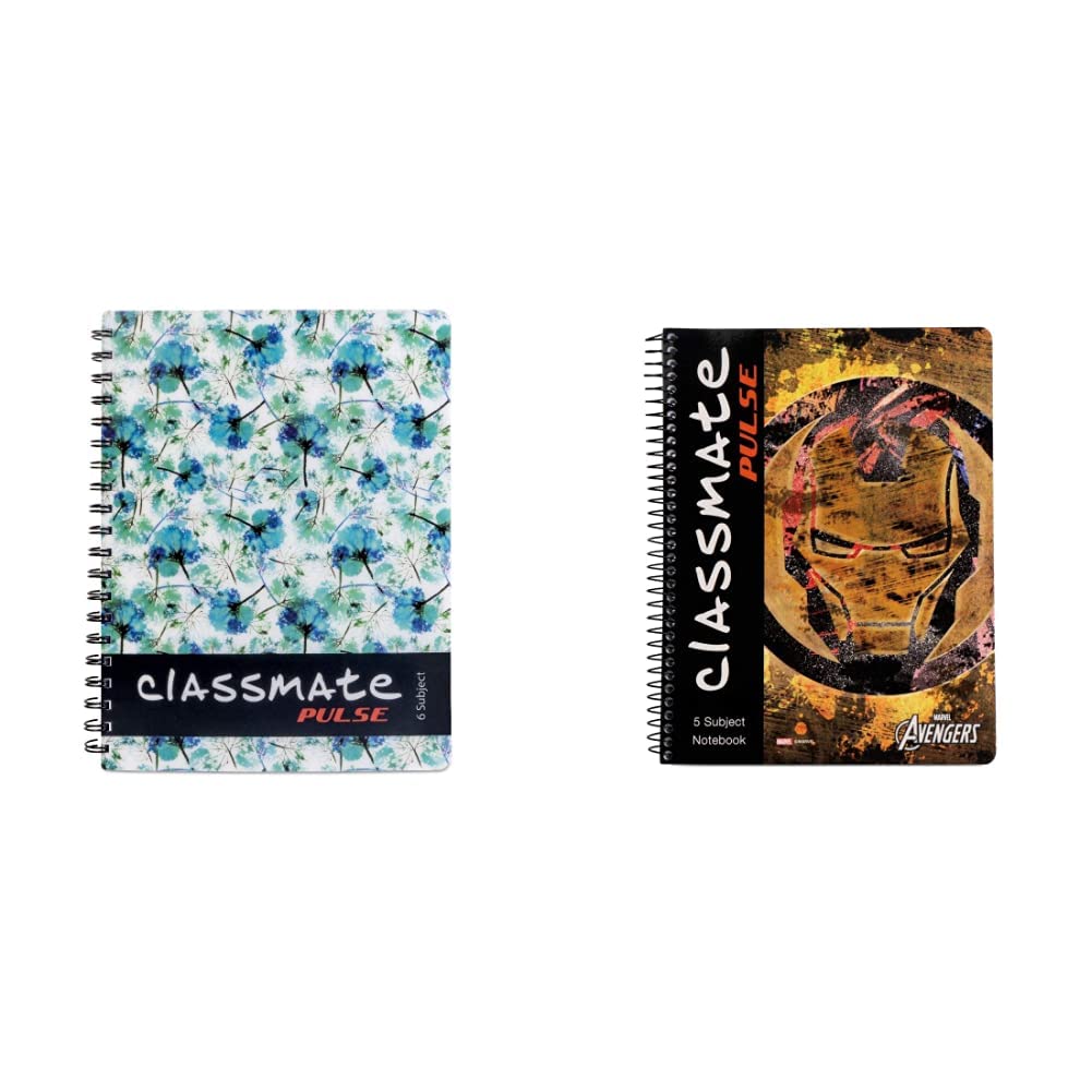 Classmate 2100117 Soft Cover 6 Subject Spiral Binding Notebook, Single Line, 300 Pages & Classmate Soft Cover 5 Subject Spiral Binding Notebook, Single Line, 250 Pages