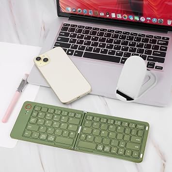 Aolso Foldable Bluetooth Keyboard,Pocket Size Portable Keyboard with Number Pad,Mini Wireless Folding Keyboards for iOS Android Windows PC Tablet phone ipad-Green