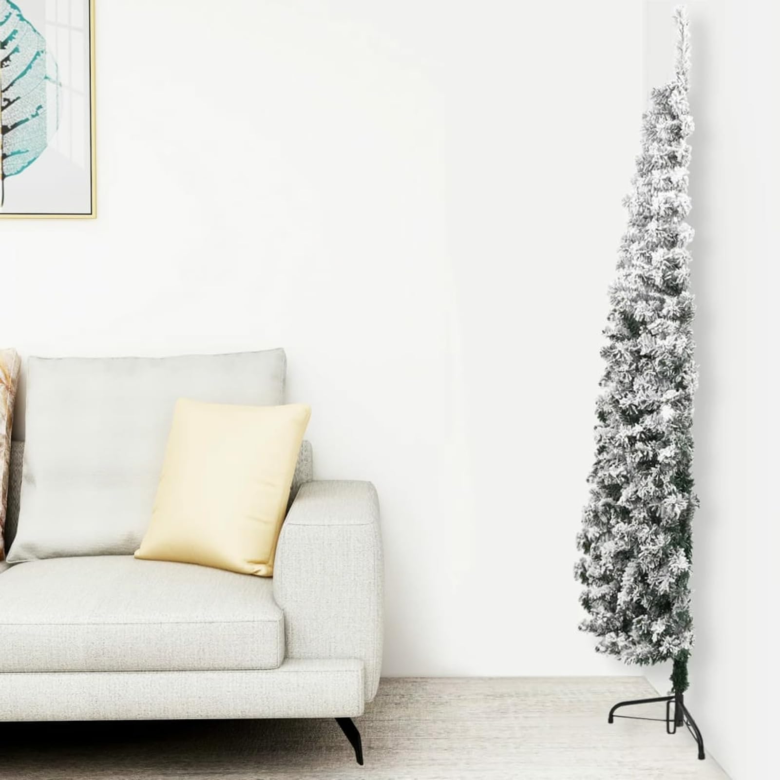 LAPOOH Slim Artificial Half Christmas Tree with Flocked Snow 180 cm,Christmas Tree,Slim Christmas Tree,Seasonal Decoration Office Holiday Xmas Tree Christmas(SPU:344606)