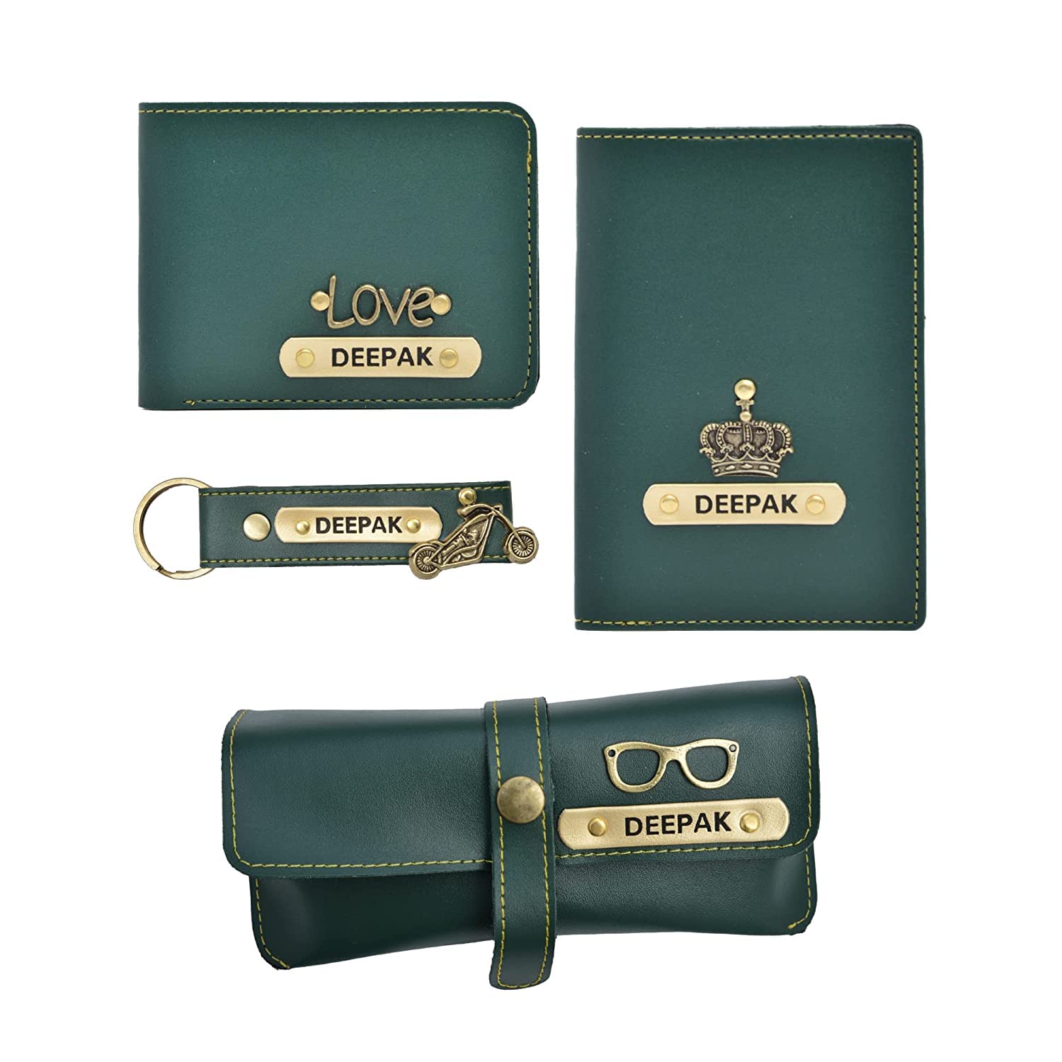 Personalized Men's Gift Combo | Personalised Gifts for Men | Personalized Men's Wallet, Passport Cover, Eyewear Case and Keychain | Birthday Gift for Men Combo (Green)-image-21