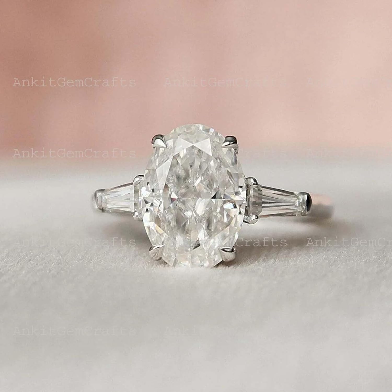 2Ct Oval Cut Solitaire Engagement Ring with Tapered Baguette Side Stones in 14K White Gold – Women’s Wedding Anniversary Jewelry Christmas Gift