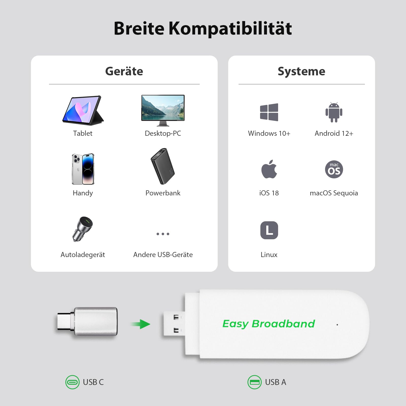 EIOTCLUB 4G LTE Surfstick für Europa, 150 MBit/s Plug & Play Internet Stick, Prepaid Reise-WLAN & Mobiler Hotspot für Laptop/Auto mit WiFi 6 & USB-C Adapter (inkl. fest gebundener SIM-Karte)
