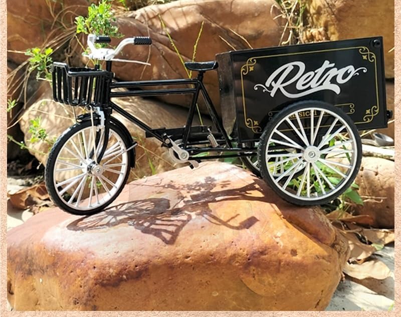 Finger Bike, Alloy Three-Wheeled Pulling Truck Sanitation Truck Rubbish Truck Model Ornaments(Black)