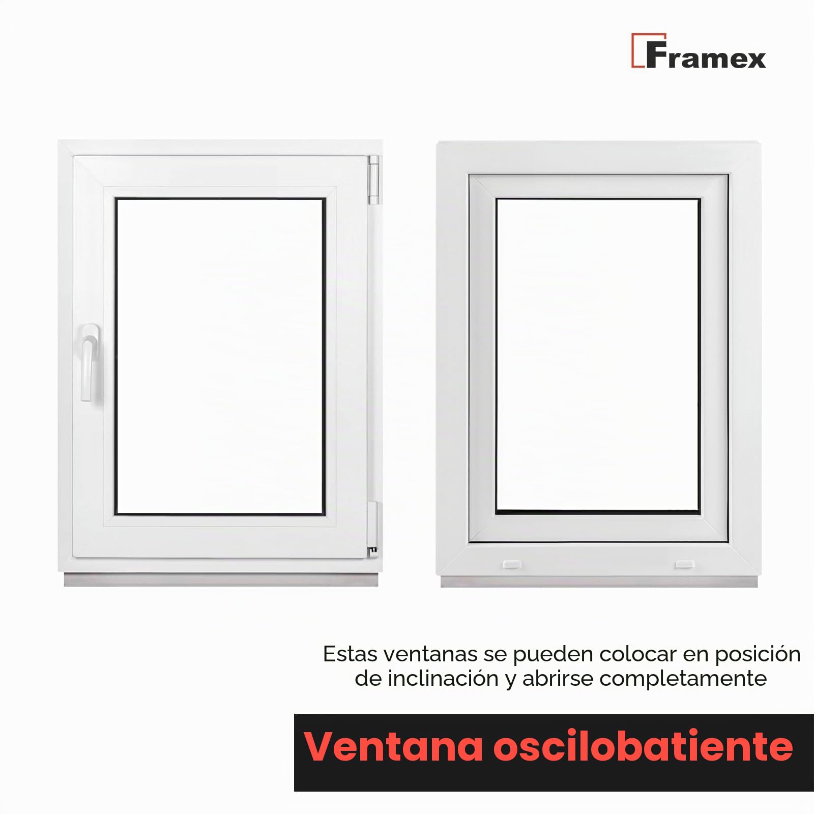 Ventana Para Sótano, Blanca, 80 x 80 cm (800 x 800 mm) de Ancho x Alto, Doble Acristalamiento, Cristal Transparente (32 mm), Oscilobatiente, Izquierda, perfil de 4 cámaras de 58 mm