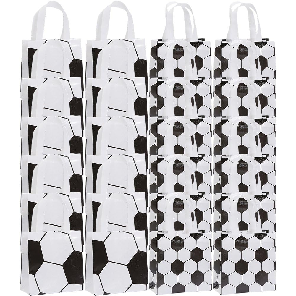 Baokuan 24pcs Soccer Gift Bags with Handles Bulk Sport Theme Candy Bags World Soccer Cup Present Non Woven Goodie Snack Favor Bag