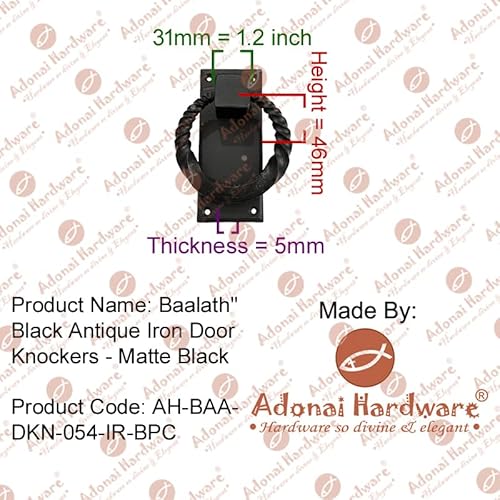 Adonai Hardware "Baalath" Antique Heavy Duty Forged Front Entry Sturdy Ring Door Knockers (1 Pack, Matte Black) For Vintage Wooden Barn Shed Doors, Gates, Fences, Furniture, Castle And Farmhouse #TOP6