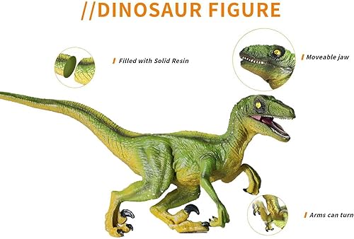 Miniatura 4 de JR PARK 2 juguetes de dinosaurio, figura de acción de dinosaurio verde de velociraptor grande de 15.5 pulgadas, juguetes de dinosaurios realistas,