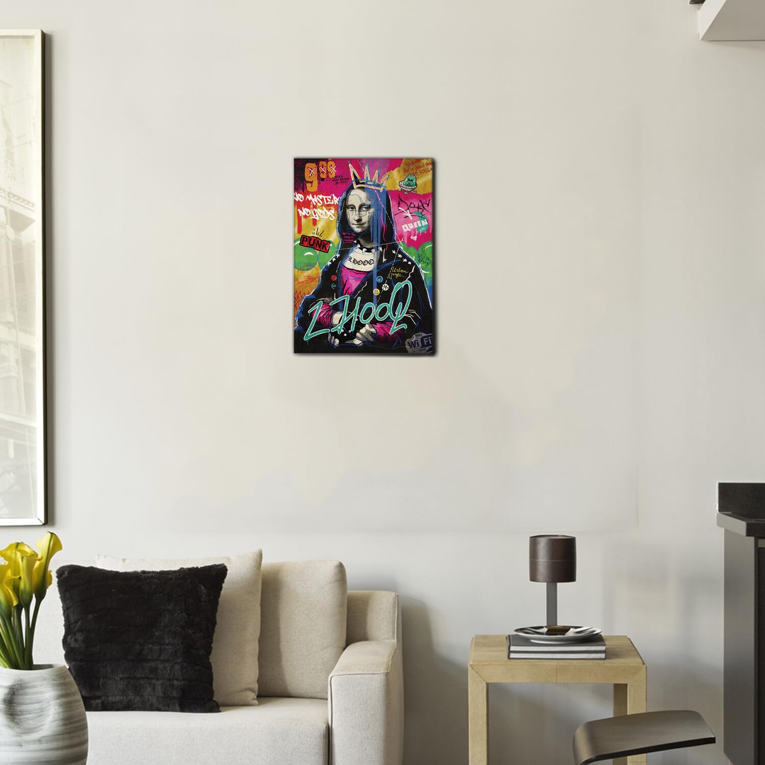 Giallobus - Gemälde - 01 - Mona Lisa Punk - Premium Loom Canvas mit hoher Dicke - 35L x 50l cm - Bereit zum Aufhängen - Moderne Gemälde