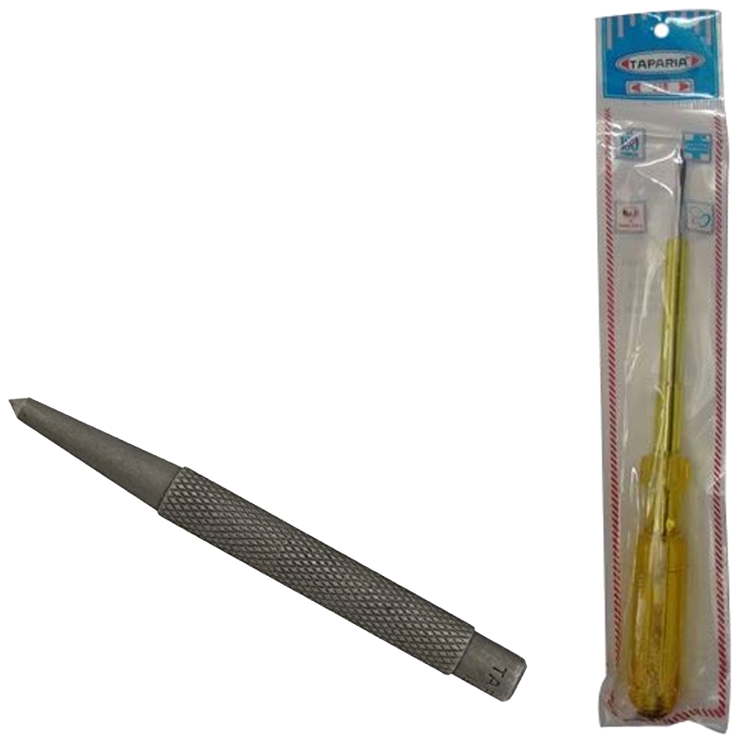 Taparia 1986 Steel (150mm) Centre Punch Drift Punch (Grey) & TAPARIA 818 Tester, Yellow, 1 Piece, 200 mm