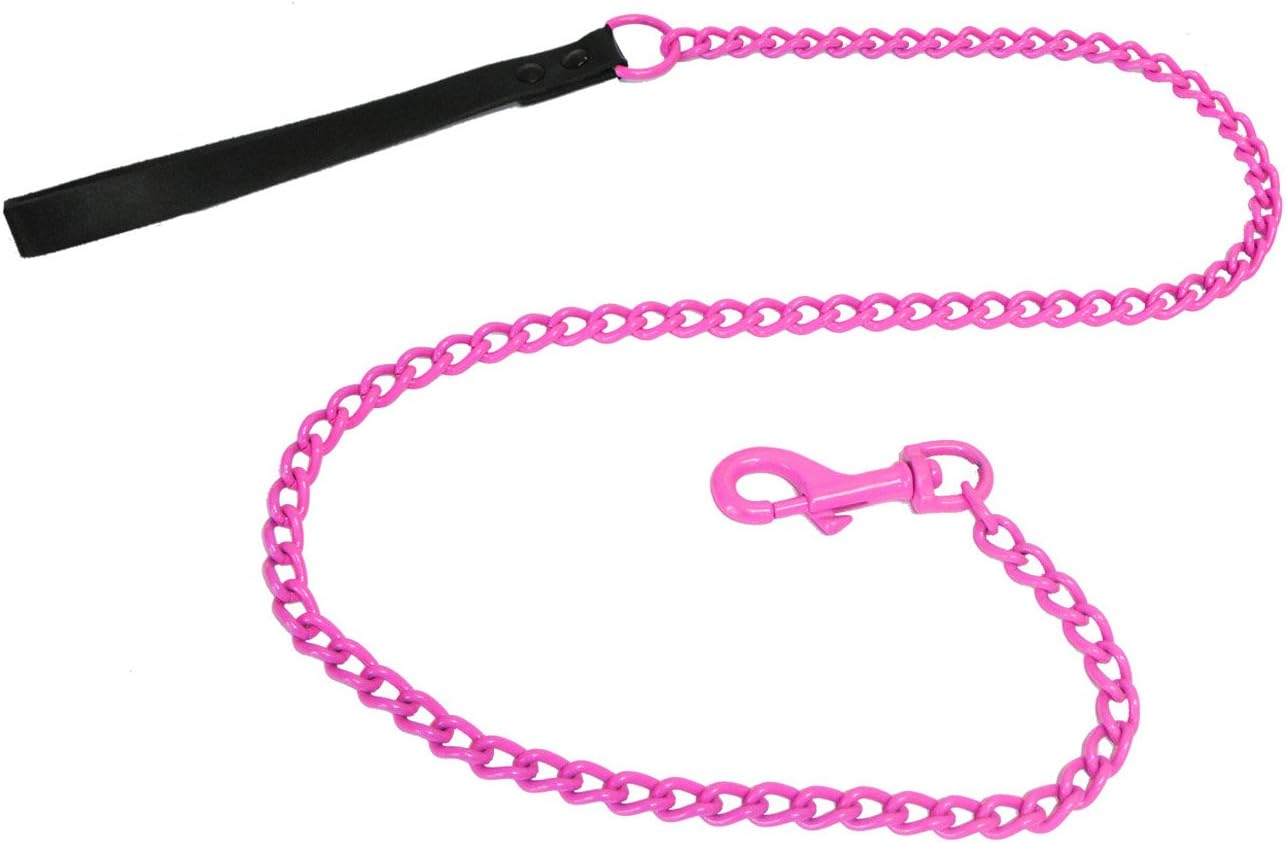Platinum Pets 4mm Coated Chain Dog Leash with Leather Handle, Bubblegum Pink