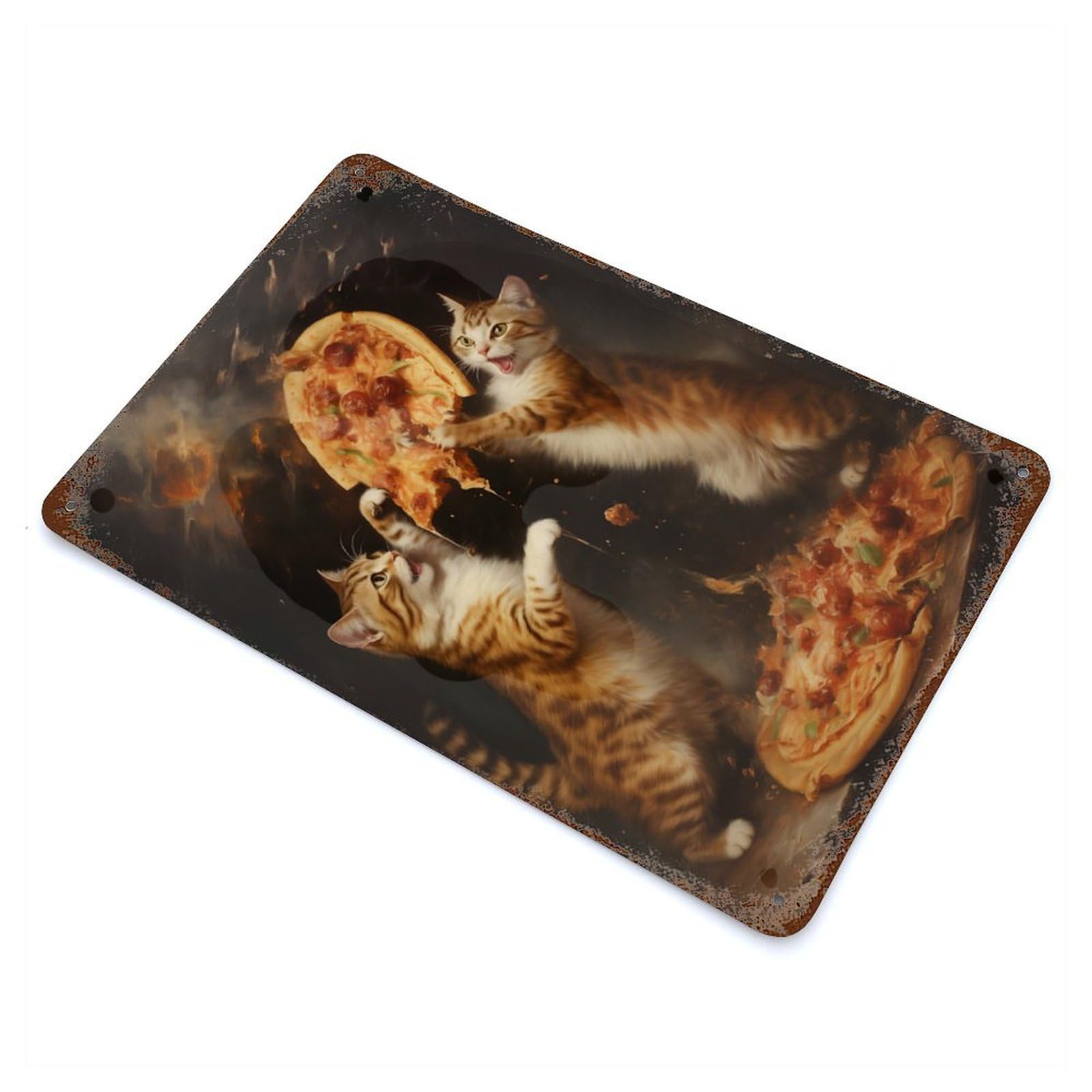 Kitten Pizza Wars Rusty Metal Tin Sign 11.8"x7.9", for Living Room, Hallway And Home Decor, Old School Wall Decor